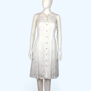 Tahari NWT White Dress A-line Summer Sleeveless Leaf Design Size 4